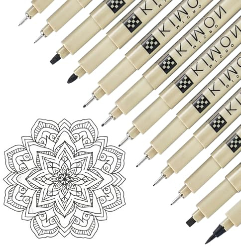 Vxcbad 12 Fineliner Pigmentstift Schwarz Strichbreiten Wasserfest | Mit 12 Strichbreiten, wasserfeste lichtechte Tinte, Edelstahlspitzen für Comic, Illustration und Journaling