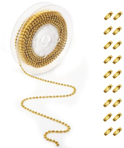 TOAOB 5 Metri Oro Catena Palline a Sfera in Acciaio Inox 2.4 mm Catenella per Tenda a Rullo Regolabile Estensione Catene con Connettoro per Collana Gioielli Fai da Te Portachiavi Bracciali