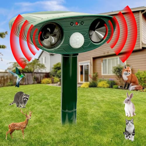 Cat Repellent,Ultrasonic Animal Repeller Solar Powered, Waterproof Outdoor Pest Deterrent with Motion Sensor Repels Cats, Dogs,Foxes, Squirrels, Rodents, Pigeons, Rat – for Garden & Yard (Green)