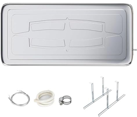 WAMJ AQDY Bandeja de Condensación con Soporte para Aire Acondicionado, Bandeja de Goteo de Aire Acondicionado de Acero Inoxidable con Manguera de 2 M(84x39x3.5cm (33.1x15.4x1.4in))