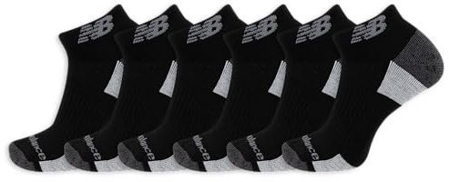 New Balance Men's and Women's Performance Recycled Low Cut Socks - 6 Pairs - Moisture Wicking & Durable Reinforcement, Black, Medium