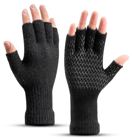 Rahhint Alpaca Wool Winter Warm Fingerless Gloves for Men Women Flexible Adult Half Finger Glove for Typing Driving Cycling Writing Working