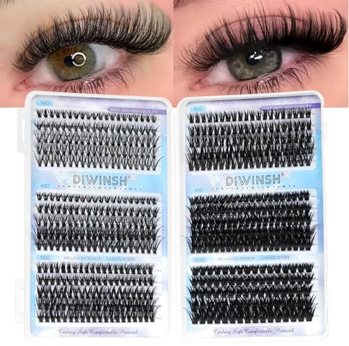 DIWINSH Lösögonfransar 600 st Klusterfransar 8–16 mm DIY Individuella FransföRläNgningar D-Curl Ögonfranskluster 30D-40D-50D-60D-80D-100D Naturlig Fransförlängningskit Volym Lash Kluster för Nybörjare