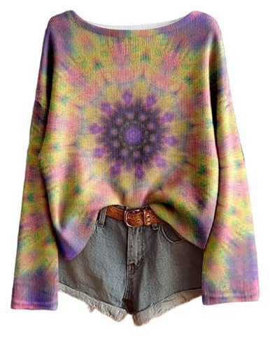 Chaqueta de punto vintage bohemia para mujer, cuello redondo, estampado floral, jersey de punto para otoño e invierno, camiseta de manga larga, tallas grandes, informal, chaqueta de entretiempo