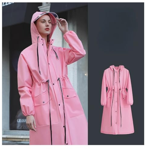 XUCZHAI Regnrock för vuxna, för män och kvinnor, en lång helkropps-cykelponcho, vattentät poncho för (rosa, XL)