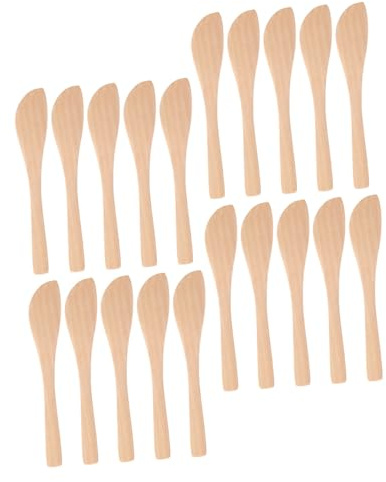BEBEMOKO 30pcs Wooden Dumpling Spoons Butter Jam Cheese Spreaders with Rounded Tips Non-Scratch Kitchen Cooking Tools for Sandwich Condiment Cake Scraper