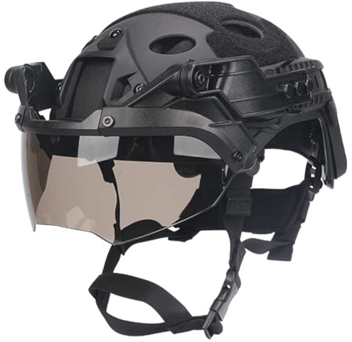 Casco Táctico con Gafas Protectoras para Deportes Extremos - Máxima Protección Ligero Y Rápido Equipo De Seguridad Ajustable(Black,M)