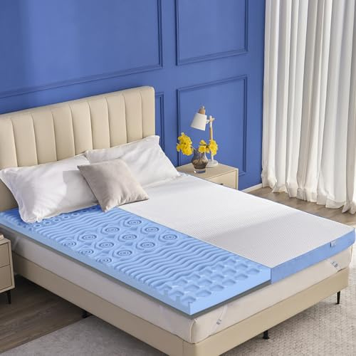 Grbsy Extra Firm Mattress Topper King Size, 2026 Upgraded 3 Inch 7-Zone Egg Crate Cooling Gel Memory Foam Bed Topper for Pressure Relief and Back Pain, Bamboo Charcoal Mattress Pad, Washable Cover