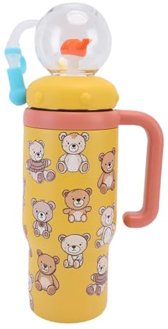 Luocute Tazza con Fontana a Forma di Balena in Acciaio Inossidabile da 710 Ml, Tazza con Beccuccio per Bambini, Bottiglia D'acqua Anti-goccia con Coperchio e Cannuccia, per Bambini (YELLOW)