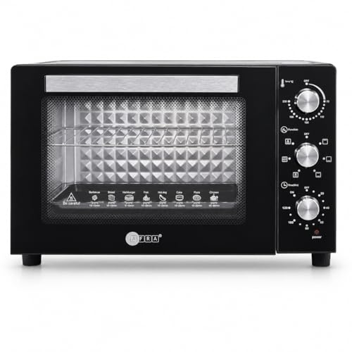 AFRA 45L Mini Oven 1700W, Countertop Electric Oven Toaster with 120-Minute Timer, 70–230°C Thermostat, Upper & Lower Heating, Double Glass Door, Black