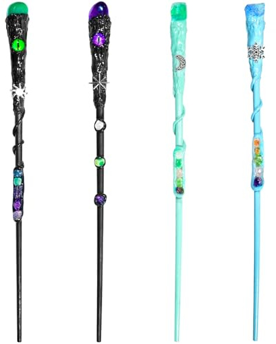 Rileryan 4 PCS Magic Wizard Wand Gemstone Crystal Wand Handcrafted Wizard Wands for Witches and Wizards Halloween Decor Gift