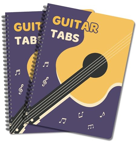 uneluqy Guitar Tab Notebook, 2 Pack Blank Sheet Tablature for Songwriting & Music Composition, Spiral Bound Small Notebook, Guitar Journal for Artis Harmonious Reflections (Yellow)