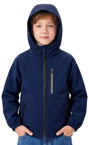 FILOWA Giacca Impermeabile Ragazzo Giubbino con Cappuccio, 10-11 anni, Blu