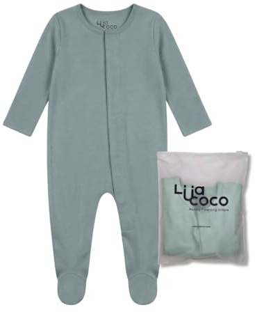 Pijama Bebé 100% Algodón Orgánico con Cierre Magnético, Pies Cubiertos y Manoplas Plegables, Pelele Entero Suave, Cambios de Pañal Rápidos, 0 a 12 Meses (FR/ES, Edad, 3 meses, 6 meses, Salvia)