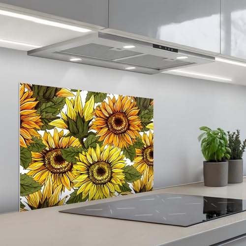 KitchenYeah© Credence Cuisine Sur Mesure 50x70 cm Plaque Adhesive Murale Panneau Decoratif Interieur Peel And Stick Mural Protection Mur Tournesol - Vintage - Design