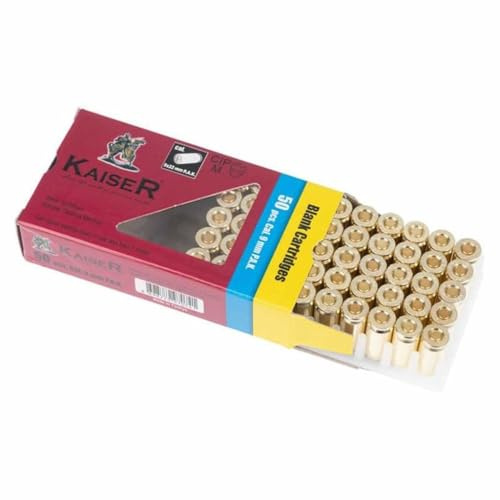 AirsoftManiacs Balas Fogueo 9mm PAK Kaiser 50 Unidades Dorada, Cartuchos 9x22 Airsoft Compatibles, Accesorios Señalizacion Uso Recreativo Entrenamiento