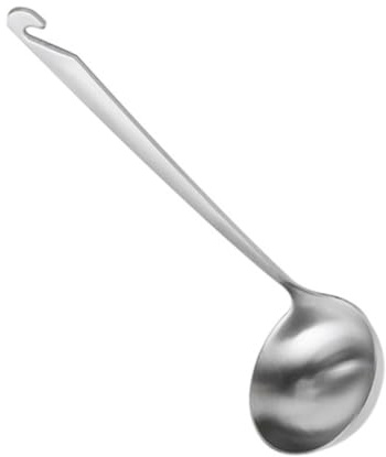 INOOMP Cuchara Sopera Grande de Acero Inoxidable 304 Mango Largo y Gancho, Utensilio de Cocina Resistente y Ecológico para Servir Mesa