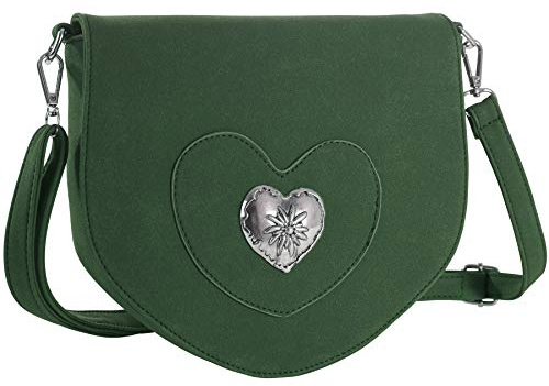 dressforfun Dirndl Tasche, Herztasche, Handtasche Damen mittelgroß, Trachten Mode, Trachtentasche in Wildlederoptik, Damen Tasche, Umhängetasche, Oktoberfest Accessoires, Damen-Schultertaschen - grün