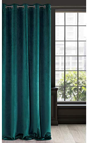 Eurofirany RIA Blickdicht Samtvorhang mit Ösen-1 STK. Einfarbig Thermogardine, Verdunklungsvorhänge, Wohnzimmer, Schlafzimmer, Lounge, 290 g/m2, Velvet, DUNKEL TÜRKIS, 140x250cm