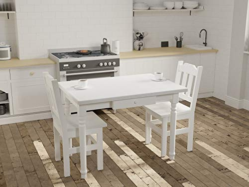 Magnetic Mobel Esstisch mit Schublade Küchentisch Tisch Restaurant Massiv Holz Weiß (60x70 cm)