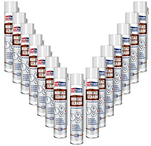 KM Trade Montageschaum mit Aussprührohr - PU-Bauschaum für Montage, Isolierung, Abdichtung, Innen & außen - 15 x 750 ml