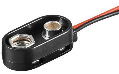 Batterieclip für 9V Blöcke, Plastikgehäuse mit Spritzwasserschutzkragen, Menge:1