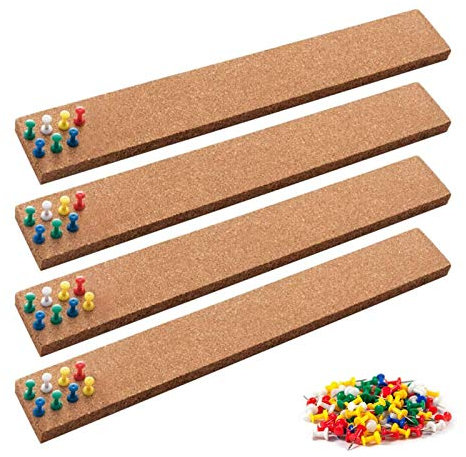 Srup 4 Stück Kork Bulletin Bar Streifen Kork, Push Pins Cork Bulletin Bars, Bulletin Board Bar Strip, Geeignet für Die Anzeige von Memos, Dokumentenpapier, Nachrichten