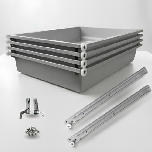 Paquete de 4 cajones de plástico ABS, lavables, 100 % – uso versátil (L. 350 mm x P. 480 mm).