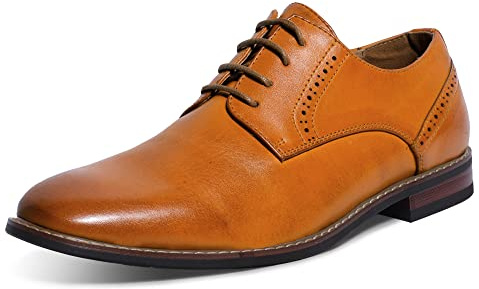 Mofri Men Leather Dress Shoes Formal Classic Lace Up Latex Insole Oxford Business Wedding Derby Shoe(Brown Pu 13)