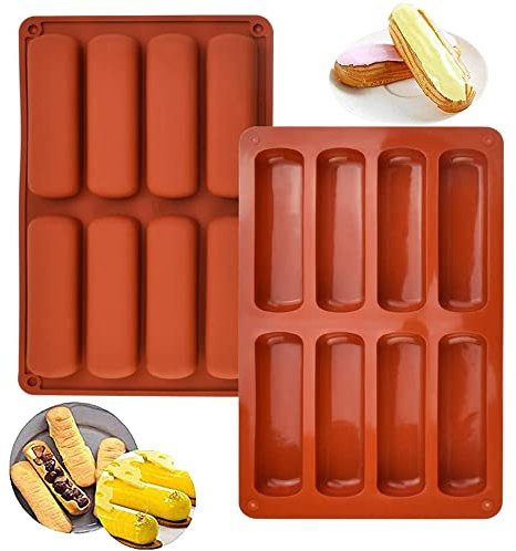 2 Piezas Moldes de Silicona Rectangulares, Tiras Largas Eclair Molde, Moldes de Silicona de Barritas, 8 Cavidades Molde Grande, Molde de Silicona para Galletas, para Pastel, Trufas de Chocolate, Pudín