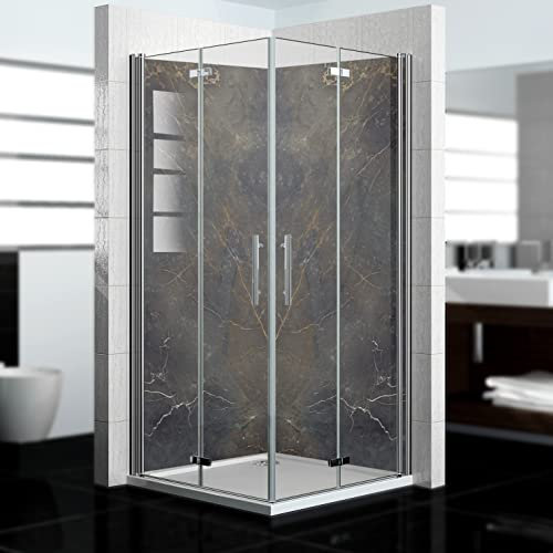 dedeco Eck-Duschrückwand wasserfest Motiv: Marmor V10, 2 x 100x210 cm, als Badrückwand zum Fliesenersatz, als Dekorwand, Wandverkleidung und Duschplatte aus Aluminium - Made in Germany