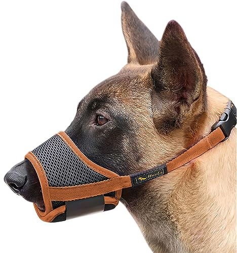 HEELE Muselière pour Chiens Muselière en Nylon Réglable pour Chiens, Museliere Anti Aboiement Anti-Morsure, Marron, XL