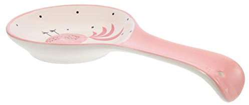 Zerodeko Spatola Porta Mestolo Poggiamestolo in Ceramica Poggiamestolo per Utensili Supporto per Piano Cottura Piano Cottura Poggiacucchiaio Rosa E Bianco Porta Mestolo Ceramica