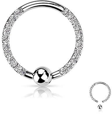 Treuheld® Titan Klemmkugelring mit Kristallen | 4 Farben [01.] Silber - Kristalle: klar