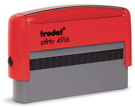 Trodat Printy 4916 - Gehäusefarbe feuerrot - mit Ihrem Text personalisierbar, Format ideal für IBAN, Schecks oder einzeilige Texte - Abdruckformat 70x10mm