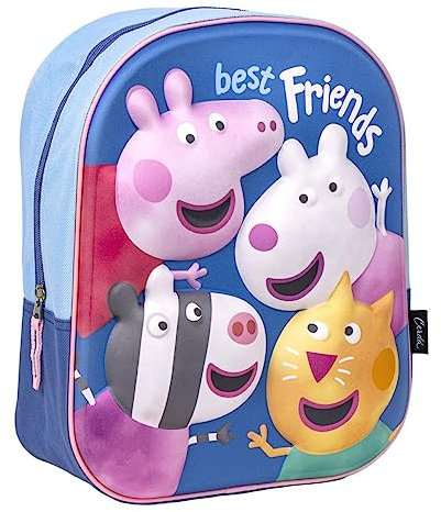 Schulrucksack Peppa Wutz - Mit Reißverschluss - 25 x 31 x 10 cm - Kinderrucksack mit 3D-Elementen - Gepolsterter Schultergurt - Original Produkt in Spanien Designed
