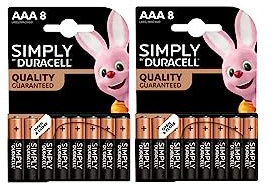 16 x Duracell AAA Simply (2 ampoules de 8 batteries) 16 piles mini stylet (LR03/MN2400)
