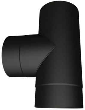 Rhino FLUES - 5 Inch (125mm) T-Piece Matt Black Stove Pipe Without Cap for Multi-Fuel & Wood Burning Stove. Friction Fit - Robust Quality Construction of Heat Resistant enameled Steel.