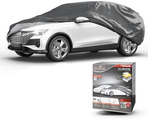 WALSER Abdeckplane Auto All Weather, Abdeckplane wasserdicht, 100% wetterfeste Auto Abdeckplane, Autoabdeckung Outdoor, Autoplane Vollgarage Größe 9 SUV/Van grau