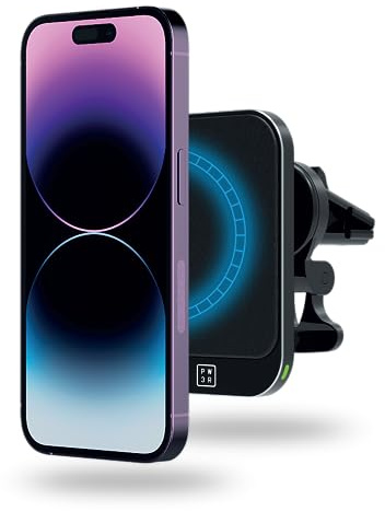 PW3R Magnetic Wireless Car Charger Compatible with MagSafe and Qi Devices | Compatible with MagSafe and QI Devices, 5W-15W Charging Car Phone Holder Compatible with iPhones, with Air Vent and Mount