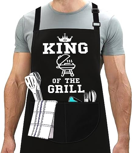 LINEN CLOSET® King of the Grill Apron for Men Funny Aprons Professional Bbq Aprons Kitchen Cooking Gift Apron with 2 Front Pockets-King of the Grill