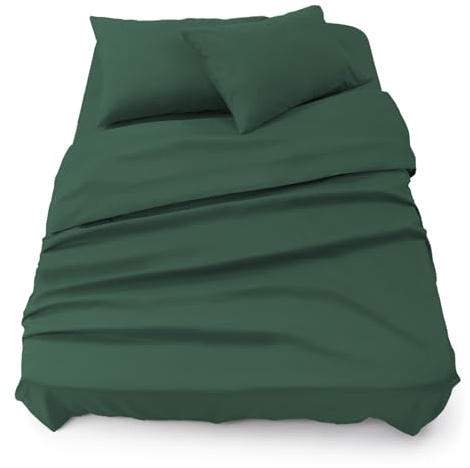 Blumtal® Bettlaken Set 3-teilig - Oeko-TEX zertifiziertes 3er Set - Spannbettlaken 180x200x30cm + Bettlaken ohne Gummi 280x275cm + 2X Kissenbezug 50x80cm - Bettlaken&Kissenbezug - Dunkelgrün