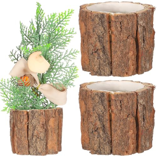 MAGICLULU Holzrinden Blumentopf 3.54X3.54X3.15In Wetterfester Pflanzkübel Bauernhaus Stil Für Innen Und Außen Garten Dekoration