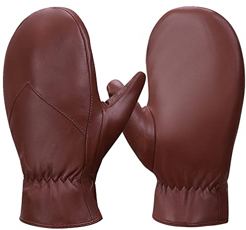 MGGMOKAY Fäustlinge Herren, Winter Warme Echtleder Schaffell handschuhe