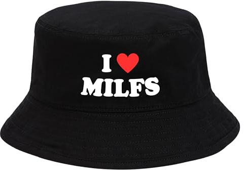Lustiger Fischerhut Buckethat I Love Milfs Strandhut Fischerhut Mallorca Junggesellenabschied Party Feiern Festival Hut Sonnenhut Goldstrand Fischermütze Baumwolle Anglerhut Hut Kappe Mütze schwarz