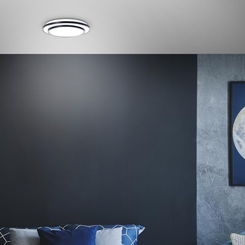 Lightbox LED Wand- & Deckenlampe mit schwarzen Rahmen & warmweißer | LED Wand- & Deckenlampe mit schwarzen Rahmen & warmweißer Lichtfarbe (3000 K) | Ø 34 cm | 2400 lm | Deckenleuchte | LED