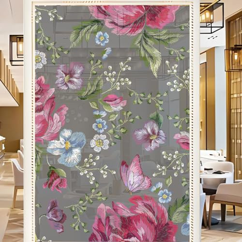 Sichtschutzfolie 3D Fensterfolie Glasdekorfolie PVC für Badezimmer Kinderzimmer Küche,Schlafzimmer Wohnzimmer Esszimmer Büro Hotels Klassenzimmer 44.5x300 cm Blumen und Pflanzen
