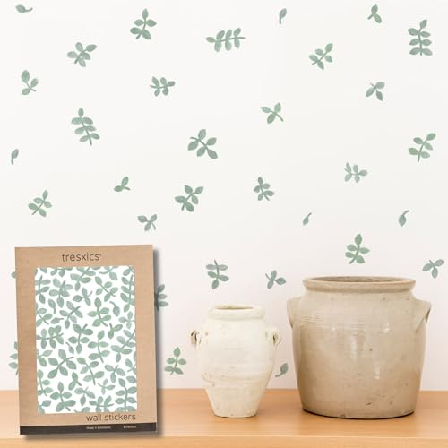 Adesivi Murali Bambini | Adesivi Cameretta Bambino Bimba Foglie Acquerello | Effetto Carta da Parati Adesiva | Copre 3 m² | 80 pezzi | TRESXICS (Verde)
