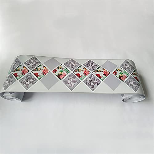 Tapetenbordüre-Aufkleber, Tapetenbordüre, selbstklebend, 3D-Fußleiste, Taille, Blumen-Wandaufkleber, Wandbild, PVC, selbstklebend, for Kinder, Schlafzimmer, Badezimmer, Küche (Farbe: WB60-11) (Farbe: