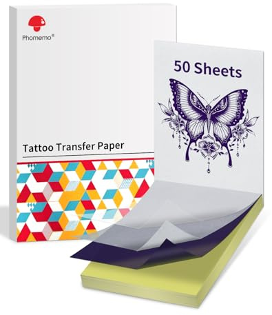 Phomemo 50 Fogli da Stencil Tattoo Trasferimento per Tatuaggi,Tattoo Transfer Papier,A4 Carta per Trasferimento Tatuaggi Compatible with M08F TP81 TP83 TP88 Tattoo Printer